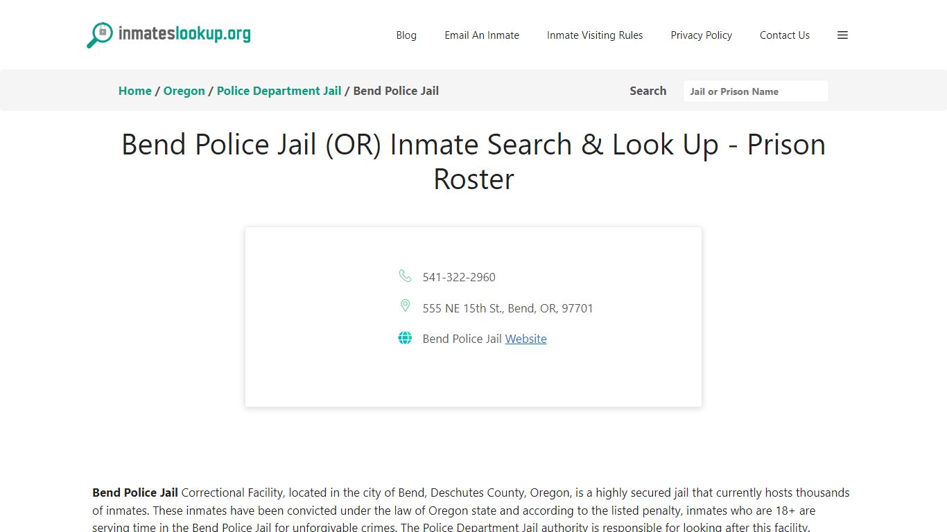 Bend Police Jail (OR) Inmate Search & Look Up - Prison Roster